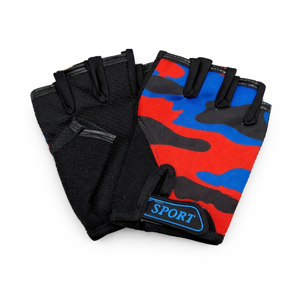 [GUA-GEN-SPO-R2] Guantes cortos Genéricos Sport camuflaje Rojo/Azul,S